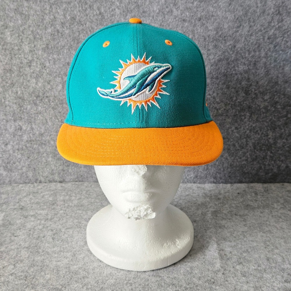 New Era 59FIFTY Miami Dolphins NFL Fitted Hat Size 7 1/4 Teal Orange‎ Flat Brim